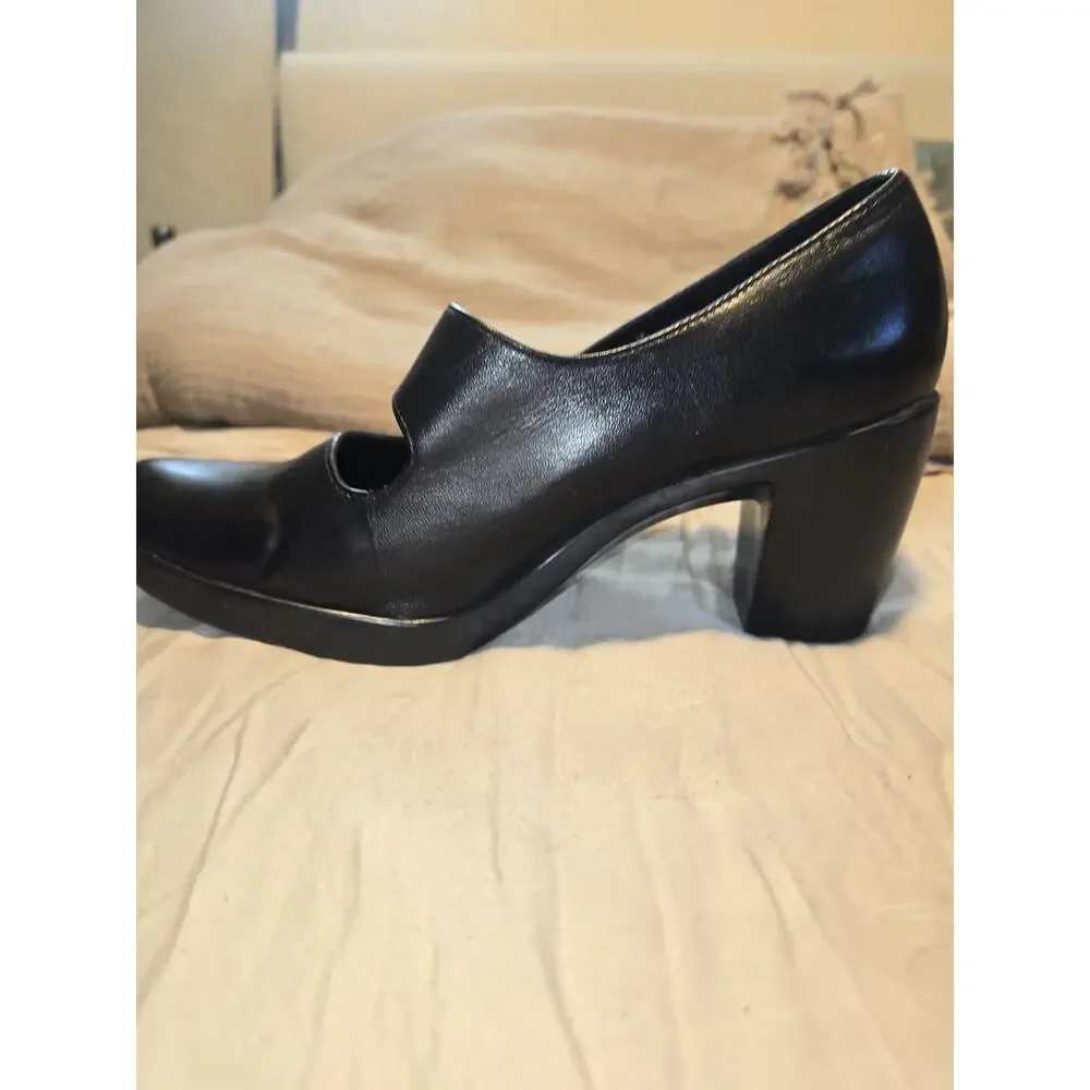 Black leather Mary Jane Dansko chunky block heel womens shoes pumps sz 38 7.5
